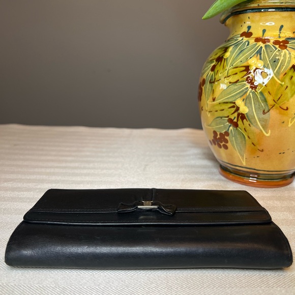 SALVATORE FERRAGAMO Vintage Italian Black Calf Leather Long Wallet with COA - Picture 3 of 11